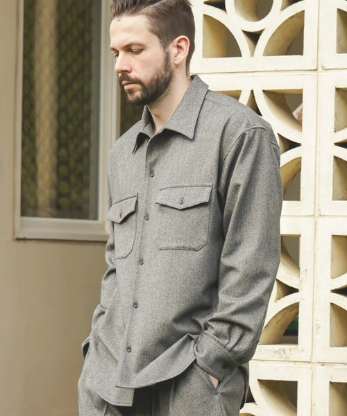 MR.OLIVE（ミスターオリーブ）の「【MR.OLIVE/ミスターオリーブ】PEACHSKIN STRETCH GABARDINE /CPO SHIRT（シャツ/ブラウス・メンズ・グレー/ネイビー・S/M）」の5枚目の写真