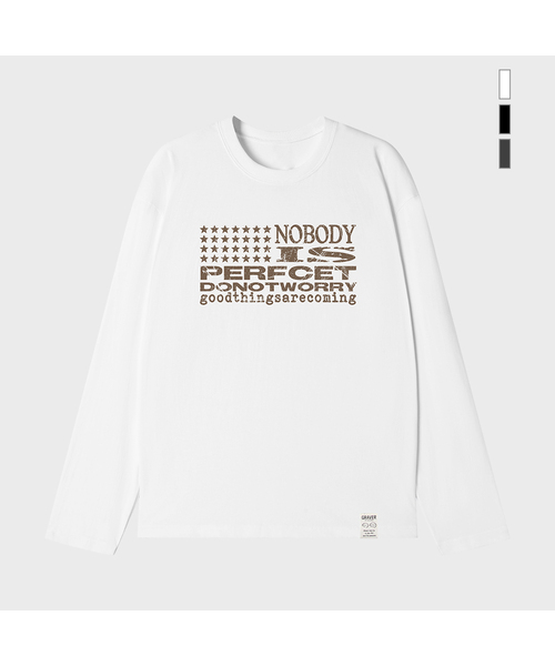 GRAVER（グレーバー）の「[ユニセックス]NOBODY ロングスリーブTシャツ_3カラー（Tシャツ/カットソー・レディース・ホワイト/ブラック/チャコール・LARGE/MEDIUM）」の2枚目の写真