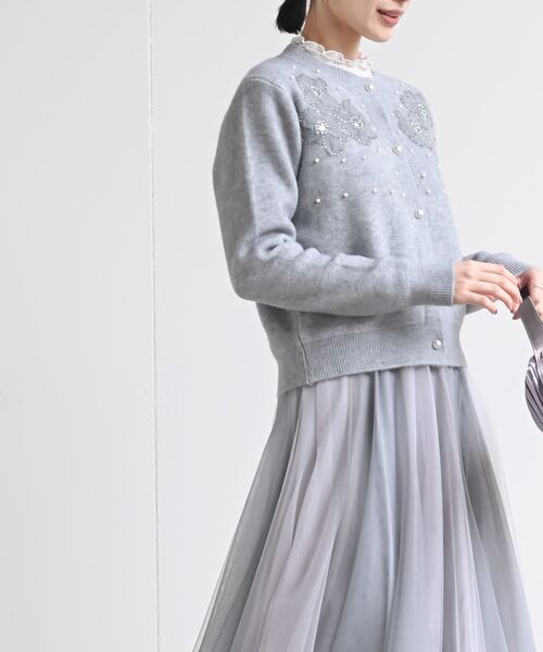 rps（アールピーエス）の「パールフラワーモチーフニットカーディガン（カーディガン/ボレロ・レディース・ブラック/アイボリー/杢グレー・フリー）」の11枚目の写真