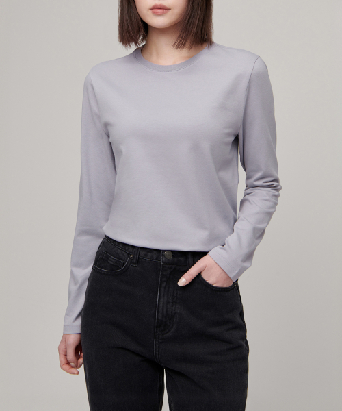 MUSINSA STANDARD WOMAN（ムシンサスタンダードウーマン）の「ウィメンズフレキシブルクルーネック長袖Tシャツ[パープルグレー]（Tシャツ/カットソー・レディース・その他・SMALL/MEDIUM/LARGE/X-LARGE/X-SMALL）」の3枚目の写真