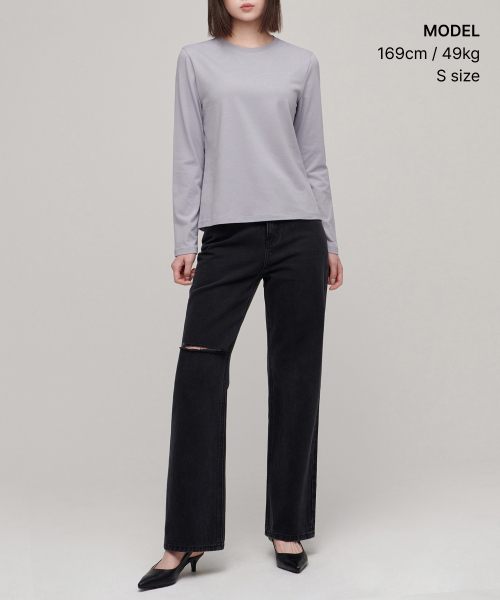 MUSINSA STANDARD WOMAN（ムシンサスタンダードウーマン）の「ウィメンズフレキシブルクルーネック長袖Tシャツ[パープルグレー]（Tシャツ/カットソー・レディース・その他・SMALL/MEDIUM/LARGE/X-LARGE/X-SMALL）」の4枚目の写真