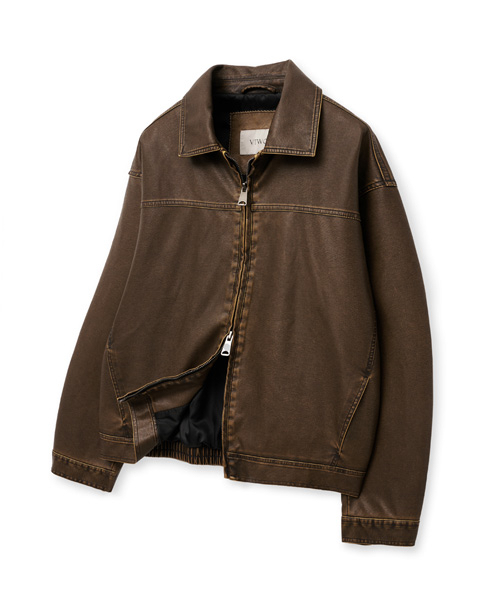 セール】ヴィンテージウォッシュドカーブレザージャケット_ブラウン