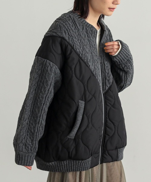 n'OrLABEL（ノアールレーベル）の「『キルティング×ケーブルニットドッキングブルゾン』（ブルゾン・レディース・ブラック/カーキ・FREE）」の2枚目の写真