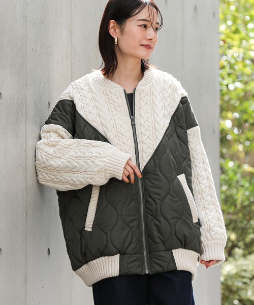n'OrLABEL（ノアールレーベル）の「『キルティング×ケーブルニットドッキングブルゾン』（ブルゾン・レディース・ブラック/カーキ・FREE）」の9枚目の写真