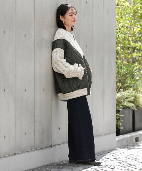 n'OrLABEL（ノアールレーベル）の「『キルティング×ケーブルニットドッキングブルゾン』（ブルゾン・レディース・ブラック/カーキ・FREE）」の12枚目の写真