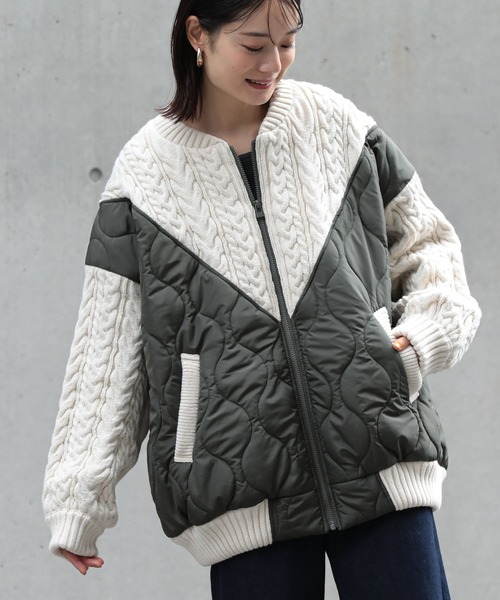 n'OrLABEL（ノアールレーベル）の「『キルティング×ケーブルニットドッキングブルゾン』（ブルゾン・レディース・ブラック/カーキ・FREE）」の10枚目の写真