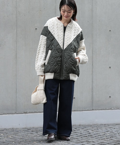 n'OrLABEL（ノアールレーベル）の「『キルティング×ケーブルニットドッキングブルゾン』（ブルゾン・レディース・ブラック/カーキ・FREE）」の13枚目の写真