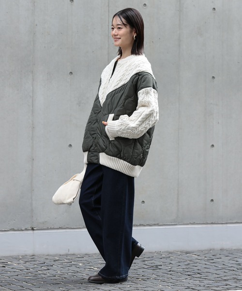 n'OrLABEL（ノアールレーベル）の「『キルティング×ケーブルニットドッキングブルゾン』（ブルゾン・レディース・ブラック/カーキ・FREE）」の14枚目の写真