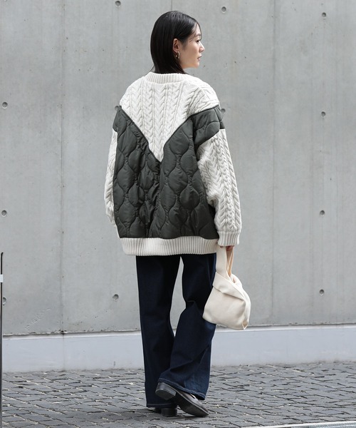 n'OrLABEL（ノアールレーベル）の「『キルティング×ケーブルニットドッキングブルゾン』（ブルゾン・レディース・ブラック/カーキ・FREE）」の15枚目の写真