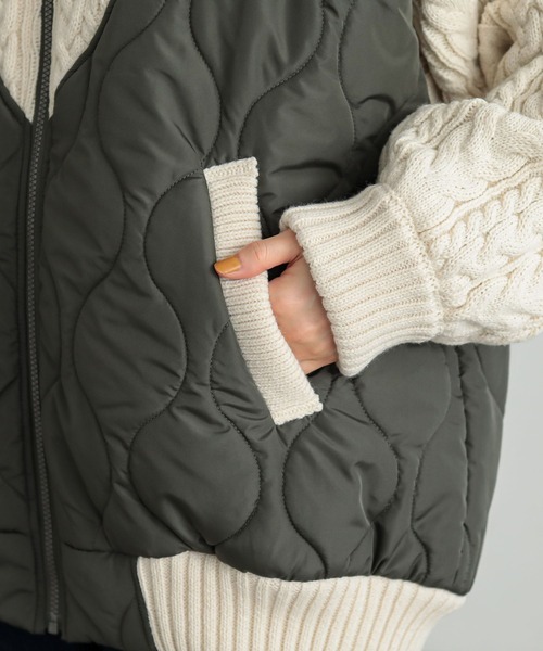 キルティング×ケーブルニットドッキングブルゾン』（ブルゾン）｜n