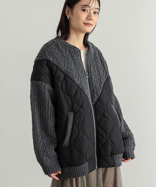 n'OrLABEL（ノアールレーベル）の「『キルティング×ケーブルニットドッキングブルゾン』（ブルゾン・レディース・ブラック/カーキ・FREE）」の3枚目の写真