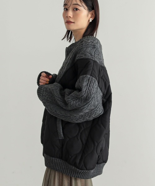 n'OrLABEL（ノアールレーベル）の「『キルティング×ケーブルニットドッキングブルゾン』（ブルゾン・レディース・ブラック/カーキ・FREE）」の4枚目の写真