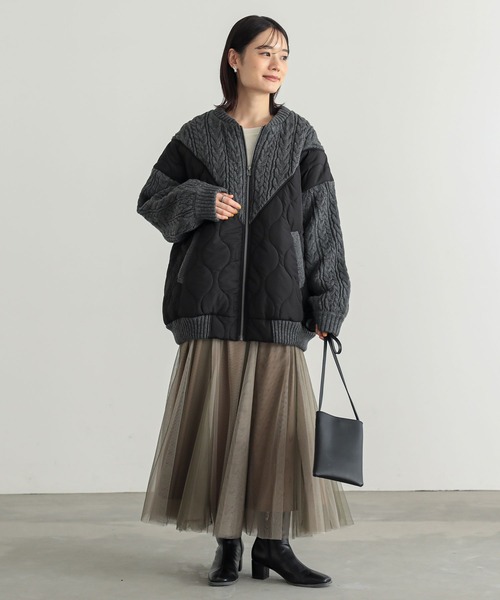 n'OrLABEL（ノアールレーベル）の「『キルティング×ケーブルニットドッキングブルゾン』（ブルゾン・レディース・ブラック/カーキ・FREE）」の5枚目の写真