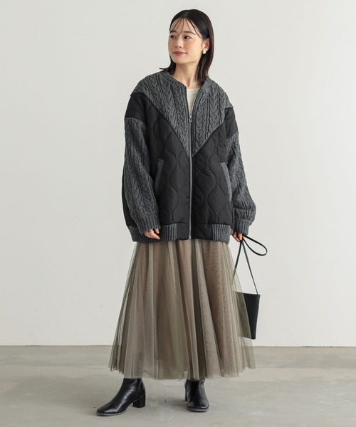 n'OrLABEL（ノアールレーベル）の「『キルティング×ケーブルニットドッキングブルゾン』（ブルゾン・レディース・ブラック/カーキ・FREE）」の6枚目の写真