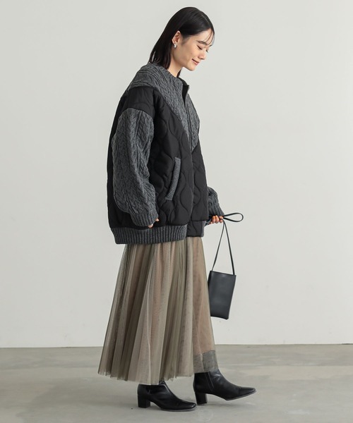 n'OrLABEL（ノアールレーベル）の「『キルティング×ケーブルニットドッキングブルゾン』（ブルゾン・レディース・ブラック/カーキ・FREE）」の7枚目の写真