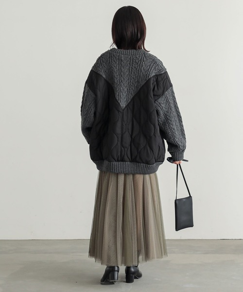 n'OrLABEL（ノアールレーベル）の「『キルティング×ケーブルニットドッキングブルゾン』（ブルゾン・レディース・ブラック/カーキ・FREE）」の8枚目の写真