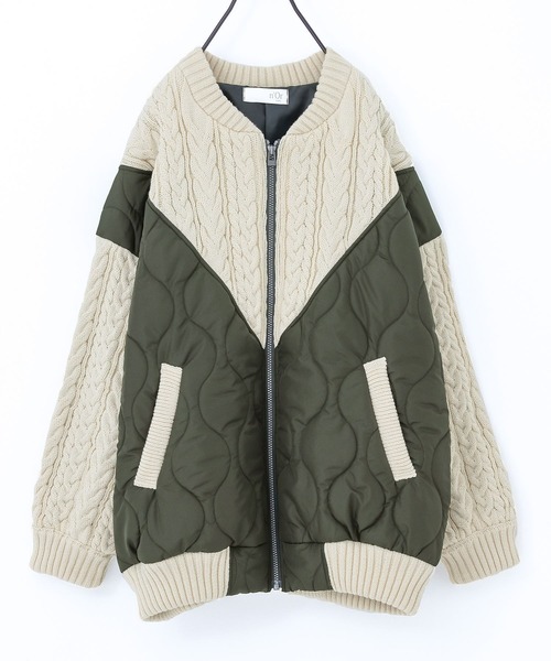 キルティング×ケーブルニットドッキングブルゾン』（ブルゾン）｜n