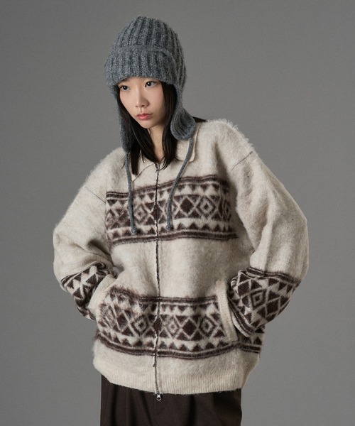 ONCILY（オンシェリー）の「ASSORT SHAGGY ZIP KNIT CARDIGAN / アソートシャギージップニットカーディガン（カーディガン/ボレロ・メンズ・ブルー/ブラウン/ブラック/オリーブ/ダークブラウン/ボルドー/アイボリー/ブラック系その他・LARGE/MEDIUM/SMALL）」の2枚目の写真