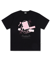 リズム MP3プリント オーバーサイズ 半袖Tシャツ ブラック