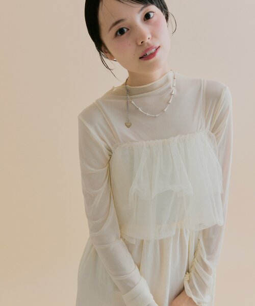 mystic（ミスティック）の「[森川企画/オケージョンアイテム]チュールキャミワンピースSET（ワンピース・レディース・ブラック/アイボリー・2/1）」の9枚目の写真