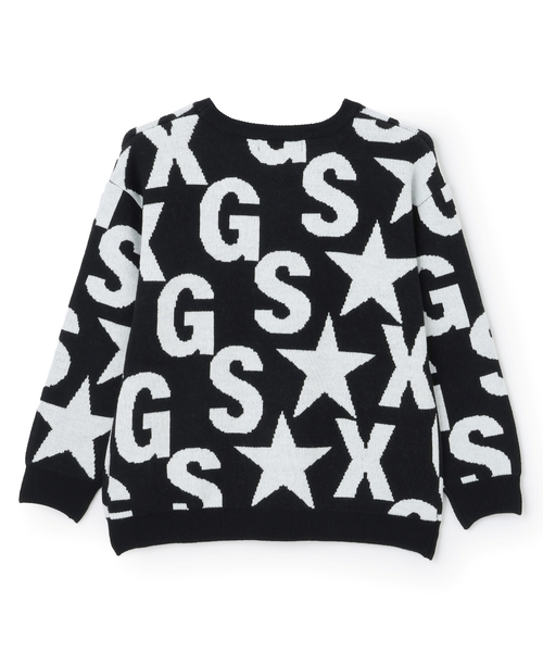 X-girl Stages（エックスガールステージス）の「【TBSドラマ フェイクマミー 着用アイテム】ロゴ総柄ニットプルオーバー（ニット/セーター・キッズ・ブラック/アイボリー・140cm/110cm/130cm/120cm/90cm/100cm）」の3枚目の写真