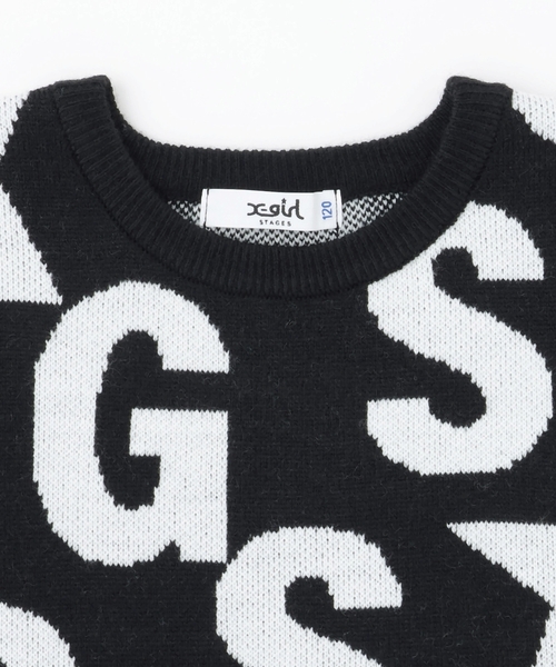 X-girl Stages（エックスガールステージス）の「【TBSドラマ フェイクマミー 着用アイテム】ロゴ総柄ニットプルオーバー（ニット/セーター・キッズ・ブラック/アイボリー・140cm/110cm/130cm/120cm/90cm/100cm）」の4枚目の写真