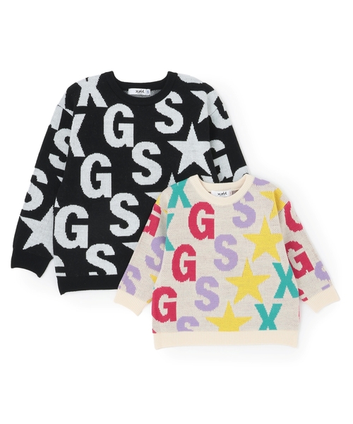 X-girl Stages（エックスガールステージス）の「【TBSドラマ フェイクマミー 着用アイテム】ロゴ総柄ニットプルオーバー（ニット/セーター・キッズ・ブラック/アイボリー・140cm/110cm/130cm/120cm/90cm/100cm）」の7枚目の写真