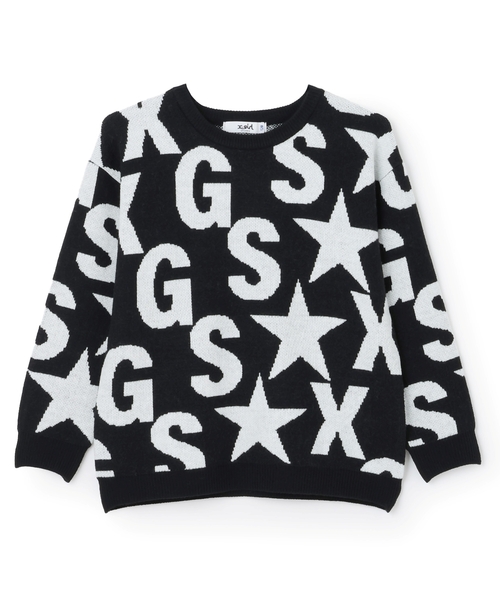 X-girl Stages（エックスガールステージス）の「【TBSドラマ フェイクマミー 着用アイテム】ロゴ総柄ニットプルオーバー（ニット/セーター・キッズ・ブラック/アイボリー・140cm/110cm/130cm/120cm/90cm/100cm）」の8枚目の写真