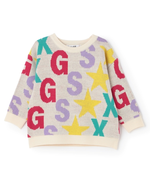 X-girl Stages（エックスガールステージス）の「【TBSドラマ フェイクマミー 着用アイテム】ロゴ総柄ニットプルオーバー（ニット/セーター・キッズ・ブラック/アイボリー・140cm/110cm/130cm/120cm/90cm/100cm）」の9枚目の写真