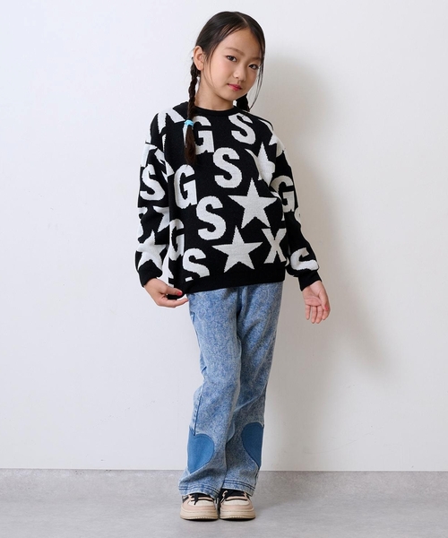 X-girl Stages（エックスガールステージス）の「【TBSドラマ フェイクマミー 着用アイテム】ロゴ総柄ニットプルオーバー（ニット/セーター・キッズ・ブラック/アイボリー・140cm/110cm/130cm/120cm/90cm/100cm）」の12枚目の写真