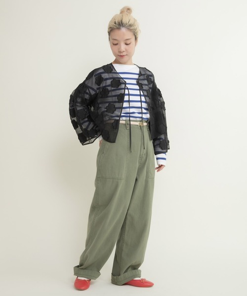 Dot＆Stripes CHILD WOMAN（ドットアンドストライプス　チャイルドウーマン）の「シアーフラワーカットジャカード はおりショートブラウス(セットアップ対応)（シャツ/ブラウス・レディース・ブラック・FREE）」の16枚目の写真