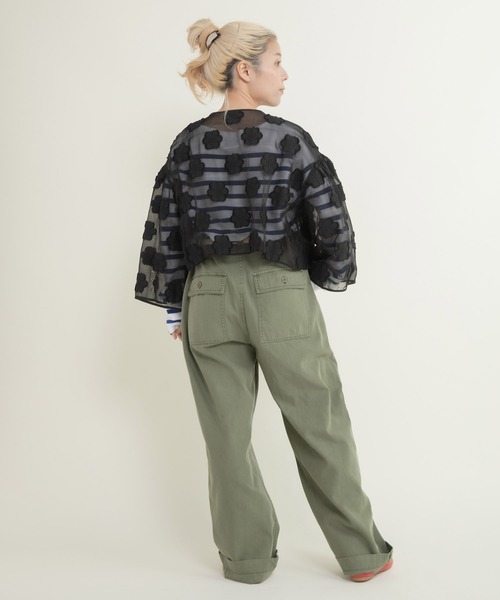 Dot＆Stripes CHILD WOMAN（ドットアンドストライプス　チャイルドウーマン）の「シアーフラワーカットジャカード はおりショートブラウス(セットアップ対応)（シャツ/ブラウス・レディース・ブラック・FREE）」の18枚目の写真