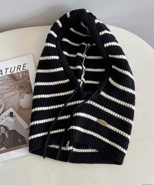 TONE SELECT GOODS（トーンセレクトグッズ）の「pur chouchou/ボーダー ニット バラクラバ P4523（マフラー・レディース・ホワイト/ブラック・FREE）」の2枚目の写真