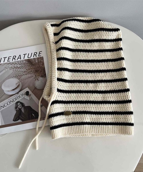 TONE SELECT GOODS（トーンセレクトグッズ）の「pur chouchou/ボーダー ニット バラクラバ P4523（マフラー・レディース・ホワイト/ブラック・FREE）」の3枚目の写真