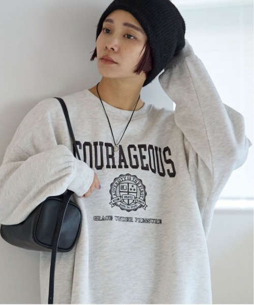 pocket（ポケット）の「カレッジロゴ刺繍プルオーバー（スウェット・レディース・ライトグレー/チャコールグレー・FREE）」の2枚目の写真