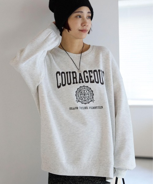 pocket（ポケット）の「カレッジロゴ刺繍プルオーバー（スウェット・レディース・ライトグレー/チャコールグレー・FREE）」の4枚目の写真