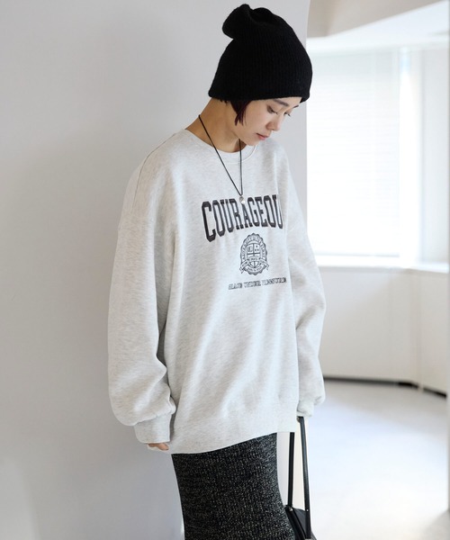 pocket（ポケット）の「カレッジロゴ刺繍プルオーバー（スウェット・レディース・ライトグレー/チャコールグレー・FREE）」の5枚目の写真