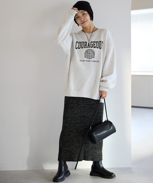 pocket（ポケット）の「カレッジロゴ刺繍プルオーバー（スウェット・レディース・ライトグレー/チャコールグレー・FREE）」の7枚目の写真