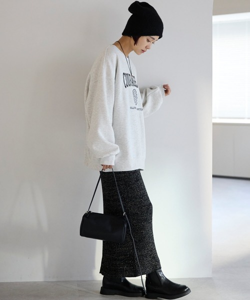 pocket（ポケット）の「カレッジロゴ刺繍プルオーバー（スウェット・レディース・ライトグレー/チャコールグレー・FREE）」の9枚目の写真