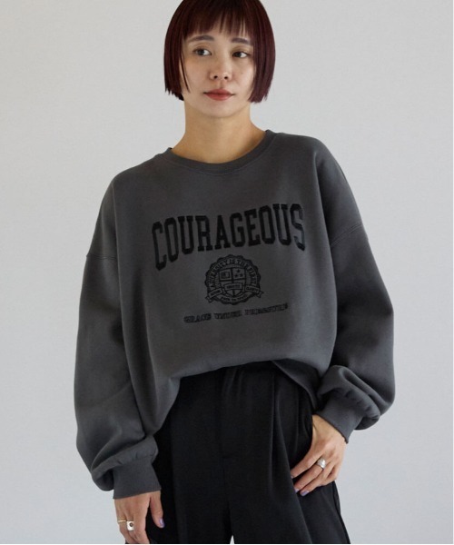 pocket（ポケット）の「カレッジロゴ刺繍プルオーバー（スウェット・レディース・ライトグレー/チャコールグレー・FREE）」の12枚目の写真