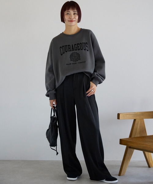 pocket（ポケット）の「カレッジロゴ刺繍プルオーバー（スウェット・レディース・ライトグレー/チャコールグレー・FREE）」の14枚目の写真