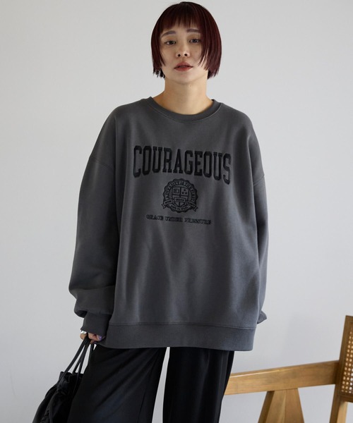 pocket（ポケット）の「カレッジロゴ刺繍プルオーバー（スウェット・レディース・ライトグレー/チャコールグレー・FREE）」の15枚目の写真