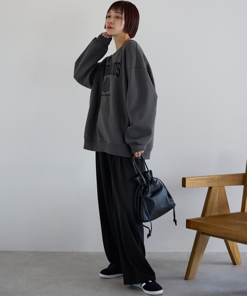 pocket（ポケット）の「カレッジロゴ刺繍プルオーバー（スウェット・レディース・ライトグレー/チャコールグレー・FREE）」の18枚目の写真