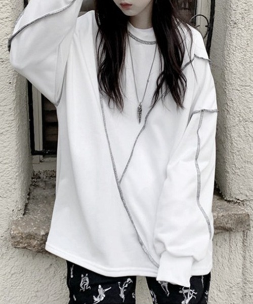 Flugge(フラッジー)の「アウトステッチ長袖トップス(その他トップス・レディース・ブラック/ホワイト・LARGE/MEDIUM)」の4枚目の写真