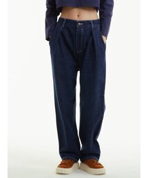 タックデニムパンツブルー
