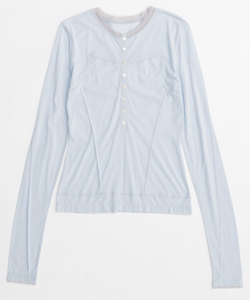 MAISON SPECIAL(メゾンスペシャル)の「Henley Neck Top/ヘンリーネックシアートップ(Tシャツ/カットソー・レディース・グリーン/ホワイト/ブルー/ブラック・FREE)」の13枚目の写真