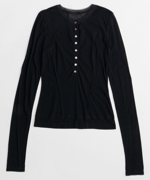 MAISON SPECIAL(メゾンスペシャル)の「Henley Neck Top/ヘンリーネックシアートップ(Tシャツ/カットソー・レディース・グリーン/ホワイト/ブルー/ブラック・FREE)」の14枚目の写真