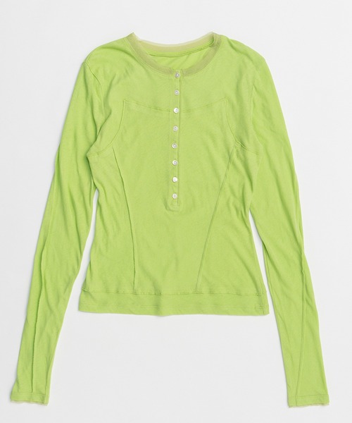 MAISON SPECIAL(メゾンスペシャル)の「Henley Neck Top/ヘンリーネックシアートップ(Tシャツ/カットソー・レディース・グリーン/ホワイト/ブルー/ブラック・FREE)」の15枚目の写真