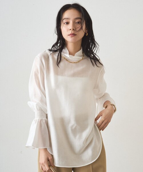 LOUNGEDRESS(ラウンジドレス)の「《オフィスカジュアル》シアーハイネックブラウス(シャツ/ブラウス・レディース・オフホワイト/ブラック・FREE)」の7枚目の写真