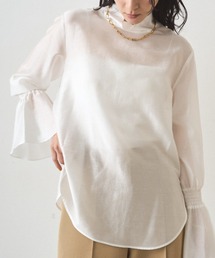 《オケージョン可/オフィス》シアーハイネックブラウス 秋服
